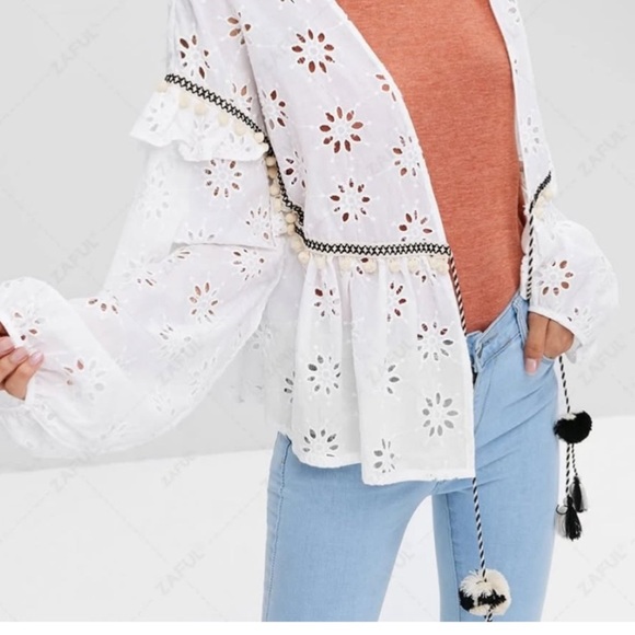 Zara White Eyelet Kimono shrug Top - Boho or Hippie style - small - Picture 1 of 12